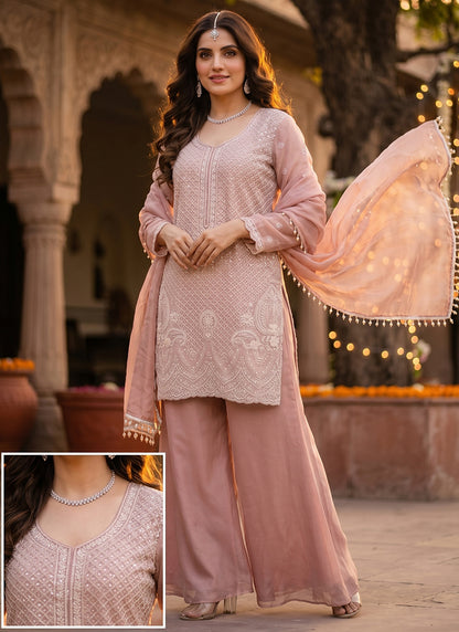 Onion Chinon Silk Embroidery Work Party Wear Readymade Plazzo Suit SW796494