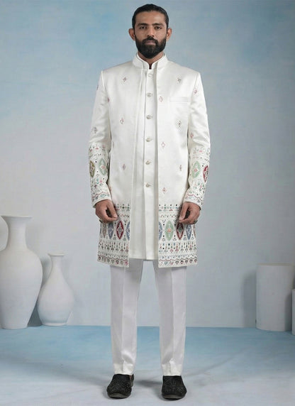 Off White Armani Embroidery Work Wedding Wear Readymade 5 Pcs Suit SW774316