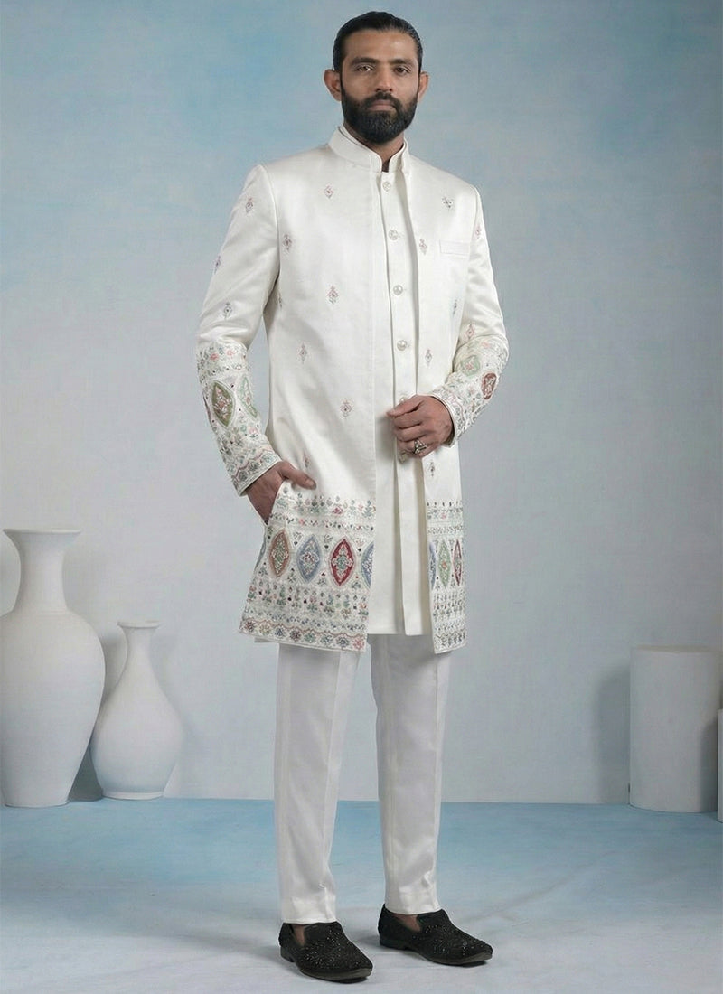 Off White Armani Embroidery Work Wedding Wear Readymade 5 Pcs Suit SW774316