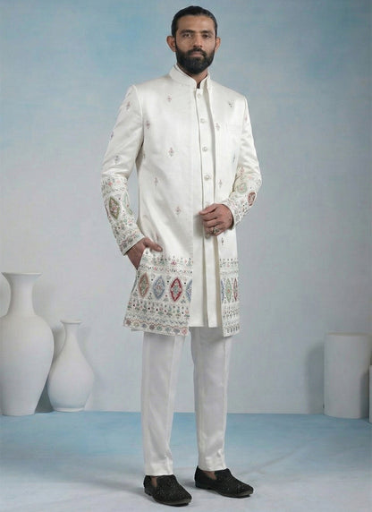Off White Armani Embroidery Work Wedding Wear Readymade 5 Pcs Suit SW774316