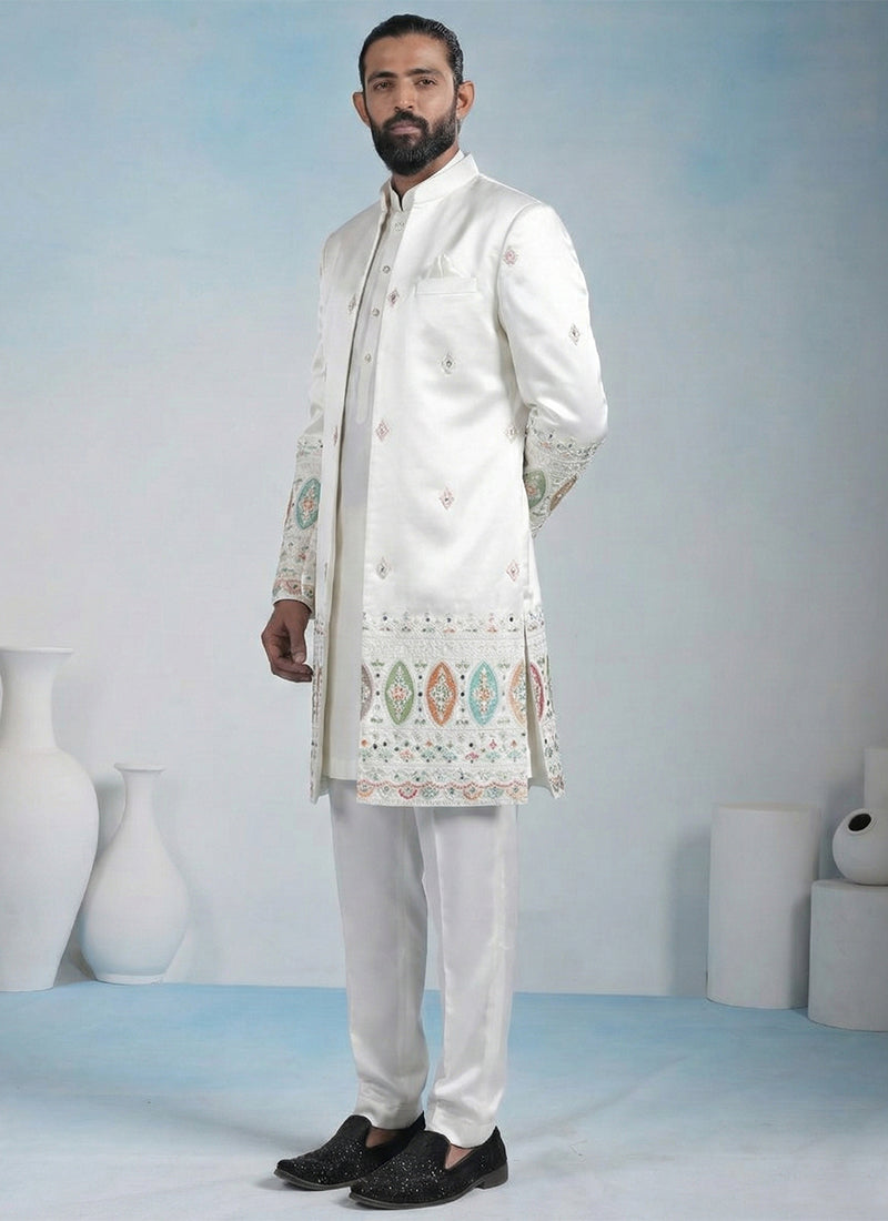 Off White Armani Embroidery Work Wedding Wear Readymade 5 Pcs Suit SW774316
