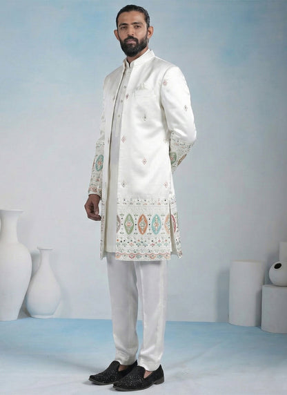 Off White Armani Embroidery Work Wedding Wear Readymade 5 Pcs Suit SW774316