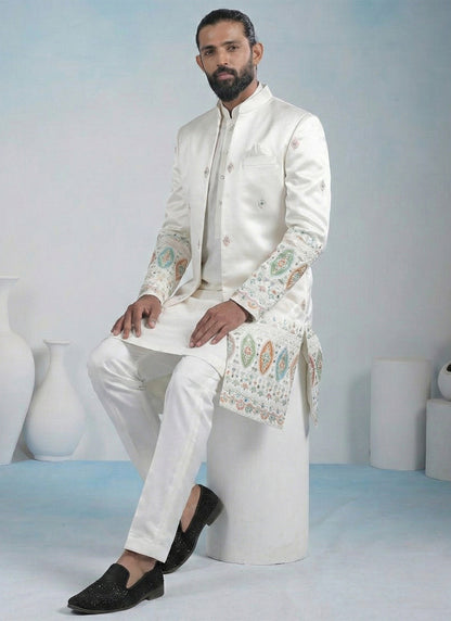 Off White Armani Embroidery Work Wedding Wear Readymade 5 Pcs Suit SW774316
