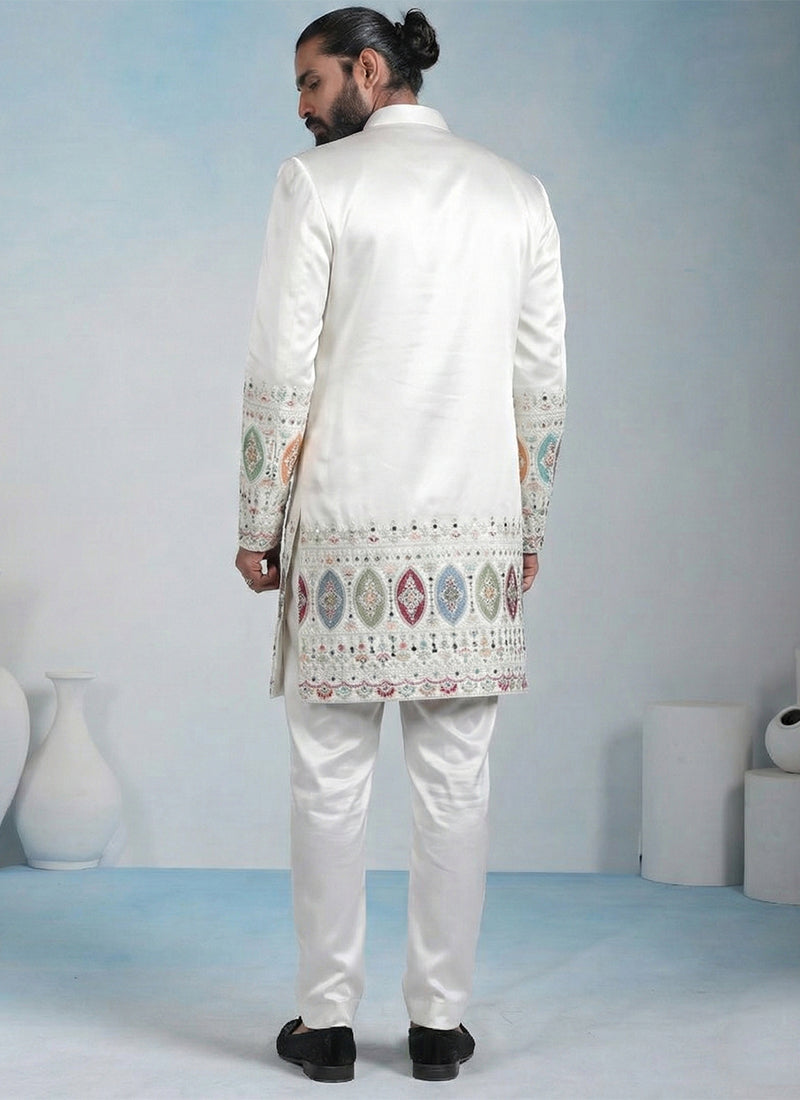 Off White Armani Embroidery Work Wedding Wear Readymade 5 Pcs Suit SW774316