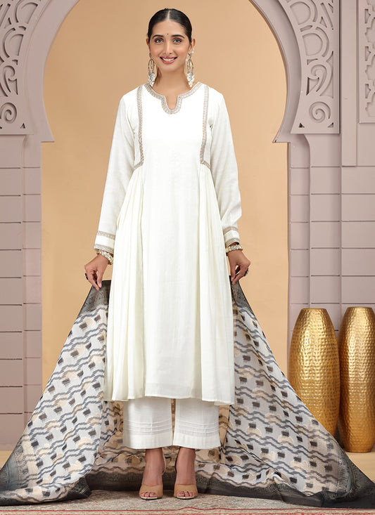 Chiffon Off White Party Wear Pattern Pc Work Readymade Salwar Suit 386180