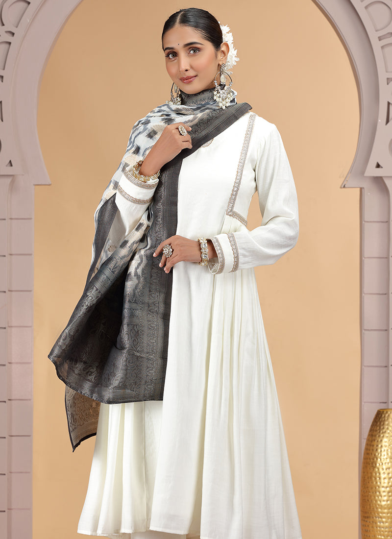 Chiffon Off White Party Wear Pattern Pc Work Readymade Salwar Suit 386180