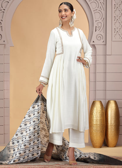 Chiffon Off White Party Wear Pattern Pc Work Readymade Salwar Suit 386180