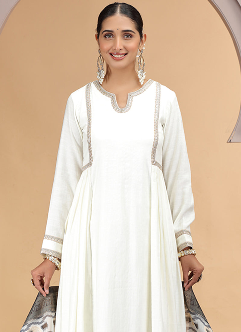 Chiffon Off White Party Wear Pattern Pc Work Readymade Salwar Suit 386180