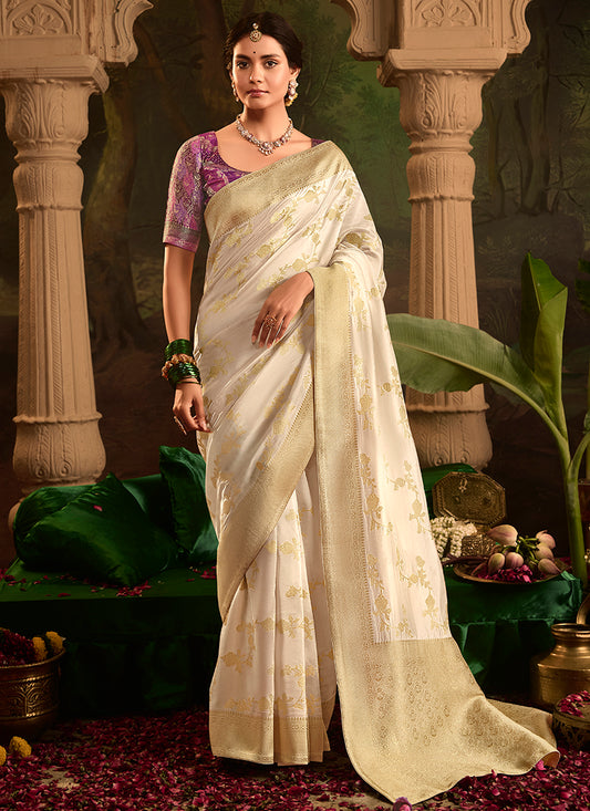 Off White Dola Silk Weaving Work Occasional Wear Saree SW981817