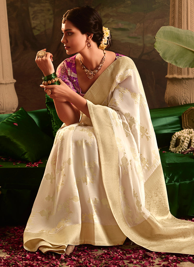 Off White Dola Silk Weaving Work Occasional Wear Saree SW981817