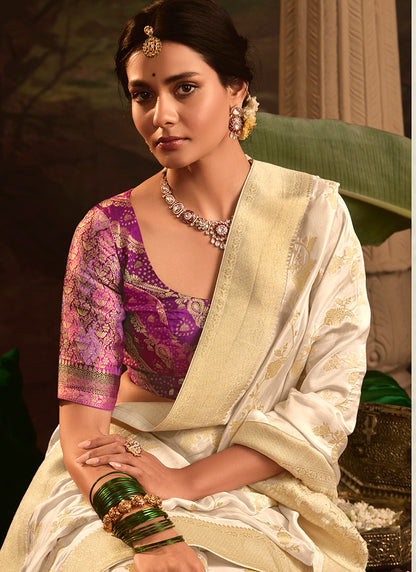 Off White Dola Silk Weaving Work Occasional Wear Saree SW981817