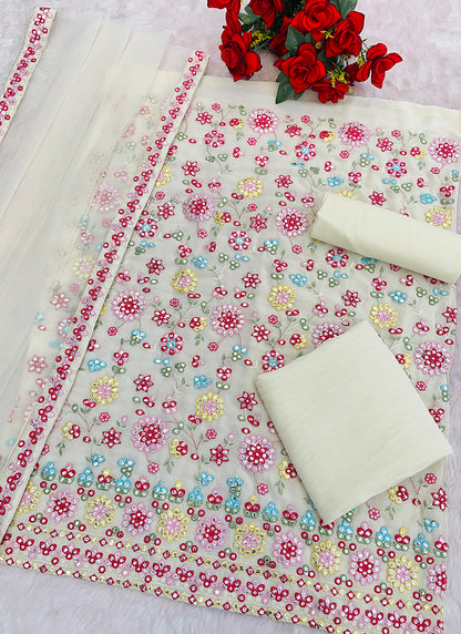 Faux Georgette Off White Festival Wear Thread Embroidery Work Sharara Suit 382773