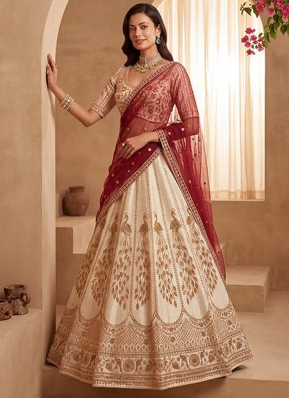Off White Gadhwal Premium Silk Embroidery Work Wedding Wear Lehenga Choli SW653769