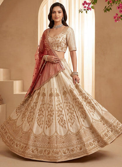Off White Gadhwal Premium Silk Embroidery Work Wedding Wear Lehenga Choli SW653769
