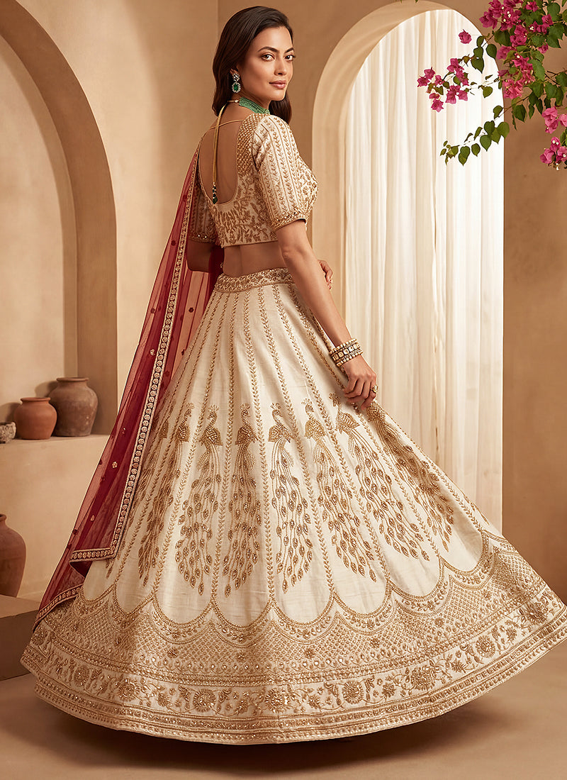 Off White Gadhwal Premium Silk Embroidery Work Wedding Wear Lehenga Choli SW653769