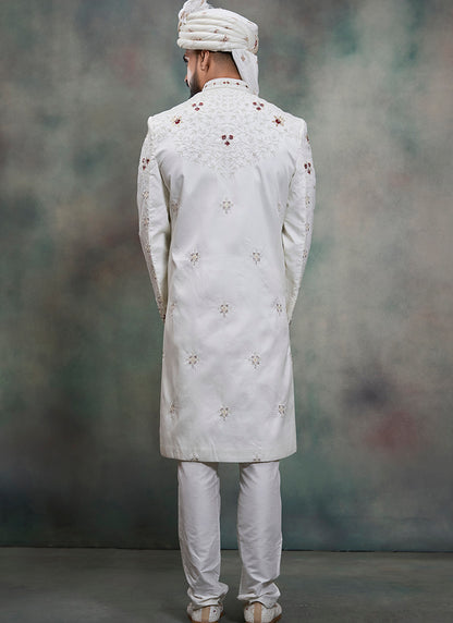 Off White Heavy Silk Heavy Embroidery Work Groom Wear Readymade Groom Sherwani SW407770