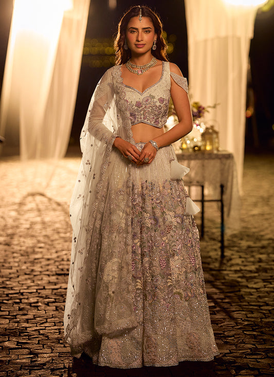 Pure Net Off White Bridal Wear Heavy Work Readymade Bridal Lehenga Choli 388119