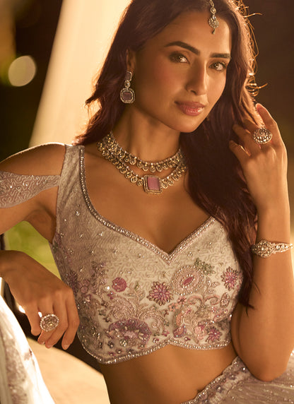 Pure Net Off White Bridal Wear Heavy Work Readymade Bridal Lehenga Choli 388119