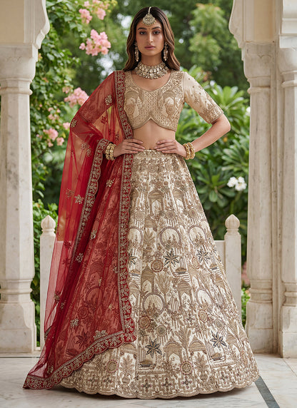 Off White Silk Embroidery Work Wedding Wear Lehenga Choli SW130188