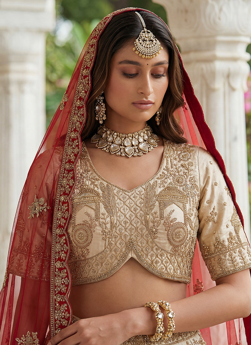 Off White Silk Embroidery Work Wedding Wear Lehenga Choli SW130188