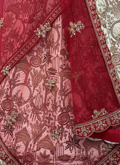 Off White Silk Embroidery Work Wedding Wear Lehenga Choli SW130188