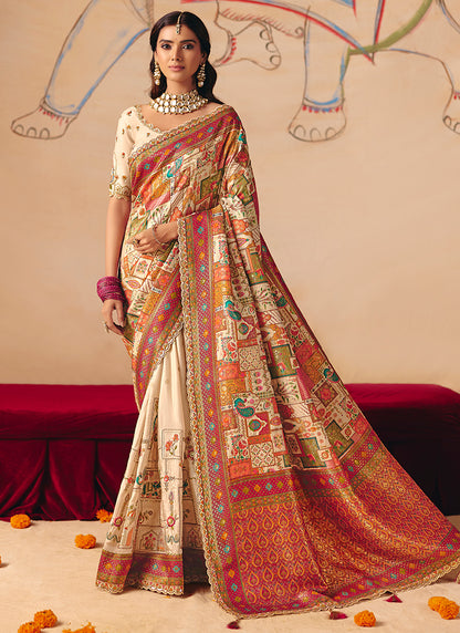 Off White Silk Sequins Work  Wedding Wear Saree SW625938