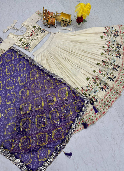 Tissue Silk Off White Festival Wear Embroidery Work Readymade Lehenga Choli 385540