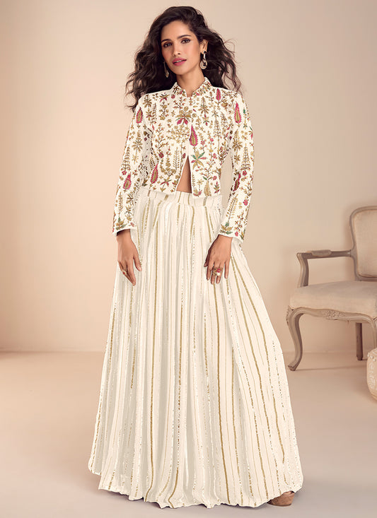 Off White Vichitra Silk Embroidery Work Party Wear Readymade Ethnic Wear SW882542