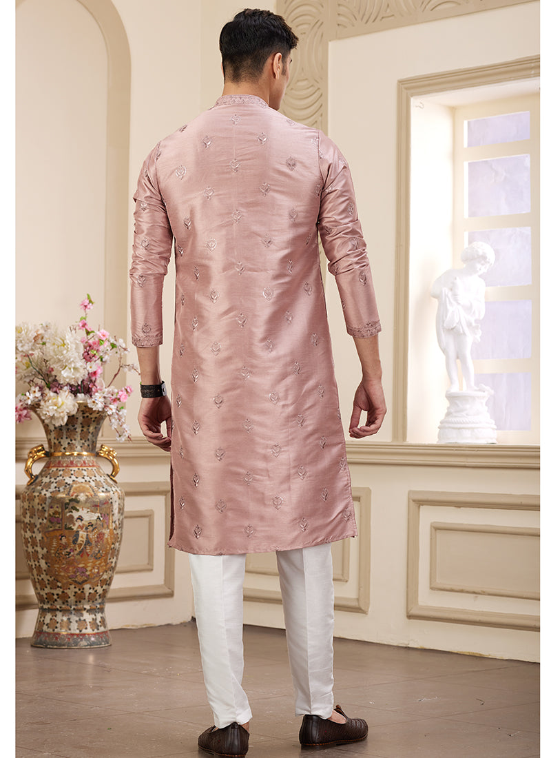 Stylish Olive Art Silk Kurta Pajama for Festive Wear with Sequins Work