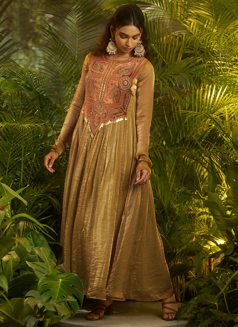 Organza Olive Gold Wedding Wear Embroidery Work Readymade Plazzo Suit 390820