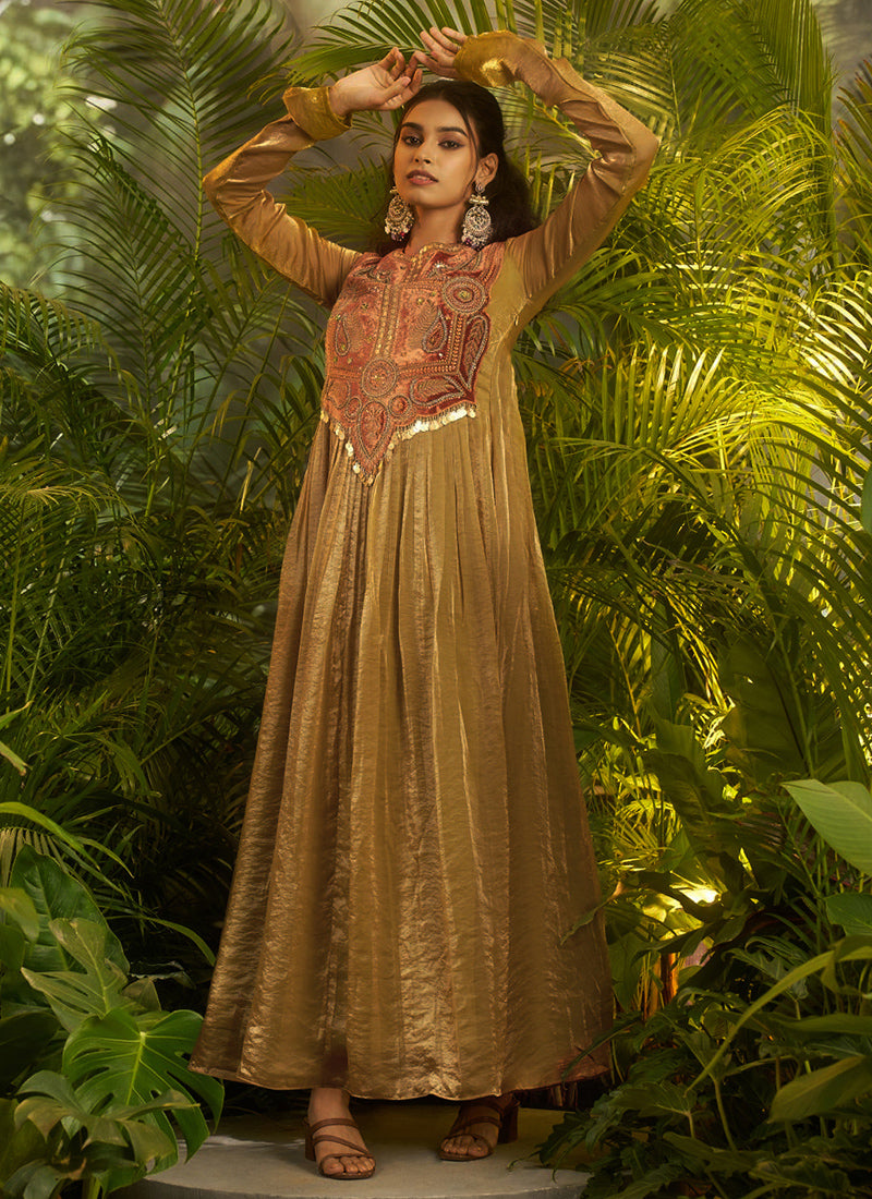 Organza Olive Gold Wedding Wear Embroidery Work Readymade Plazzo Suit 390820