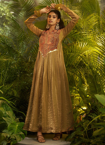 Organza Olive Gold Wedding Wear Embroidery Work Readymade Plazzo Suit 390820
