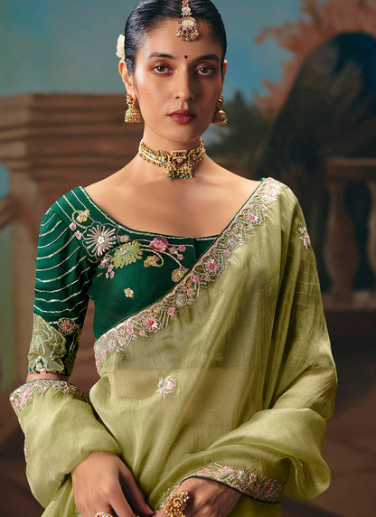 Olive Green Fancy Sequins Work  Wedding Wear Saree SW723103