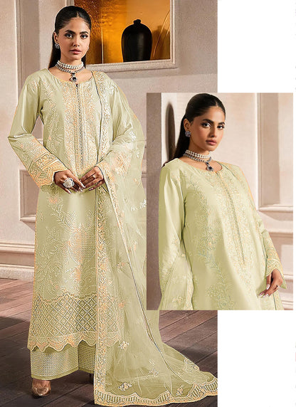 Olive Green Faux Georgette Embroidery Work Eid Wear Pakistani Suit SW687848
