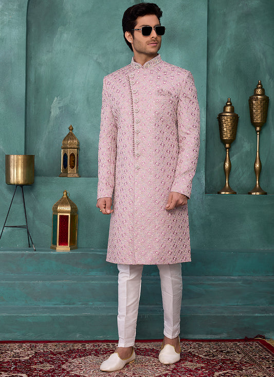 Onion Art Silk Computer Thread Work Party Wear Readymade Sherwani SW209097
