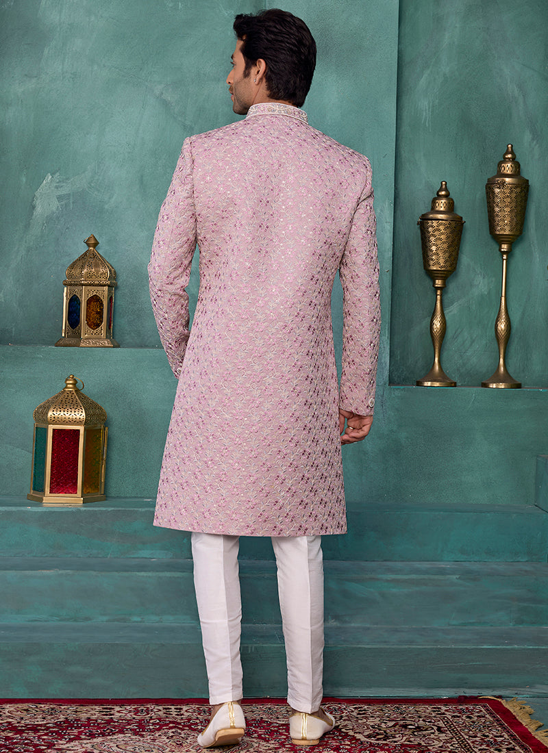 Onion Art Silk Computer Thread Work Party Wear Readymade Sherwani SW209097