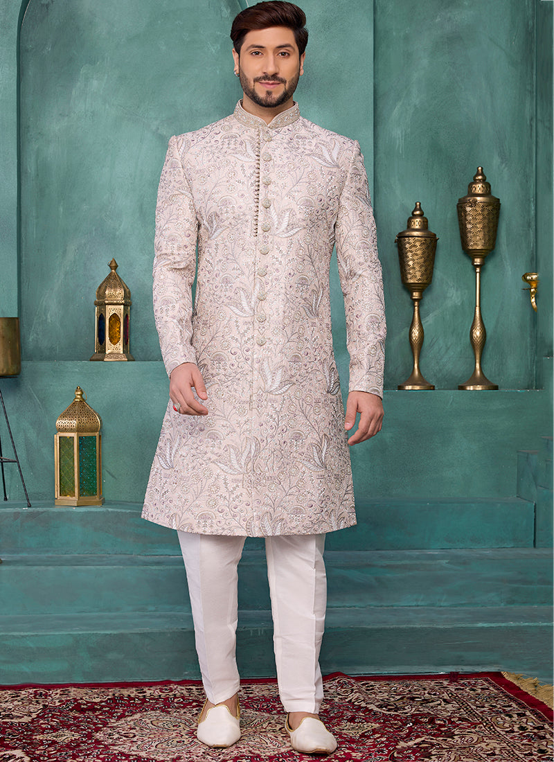 Onion Art Silk Computer Thread Work Party Wear Readymade Sherwani SW468742