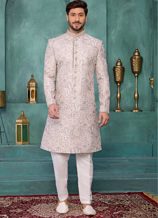 Onion Art Silk Computer Thread Work Party Wear Readymade Sherwani SW468742