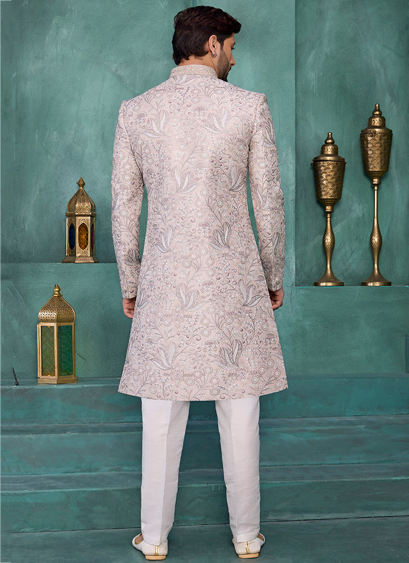Onion Art Silk Computer Thread Work Party Wear Readymade Sherwani SW468742