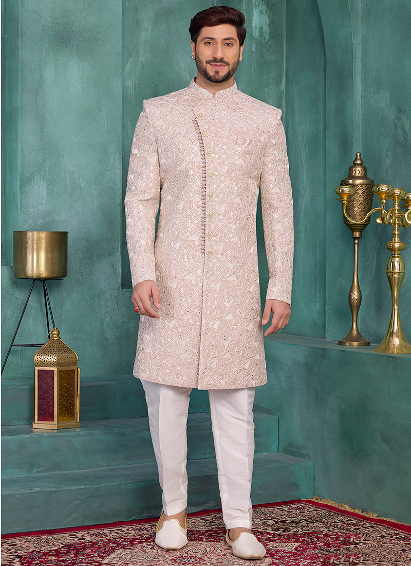Onion Art Silk Computer Thread Work Party Wear Readymade Sherwani SW816796