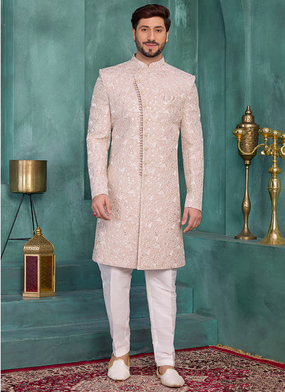 Onion Art Silk Computer Thread Work Party Wear Readymade Sherwani SW816796