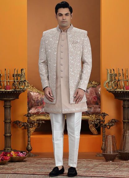Onion Art Silk Computer Thread Work Wedding Wear Readymade Indowestern Sherwani SW763744
