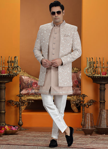 Onion Art Silk Computer Thread Work Wedding Wear Readymade Indowestern Sherwani SW763744