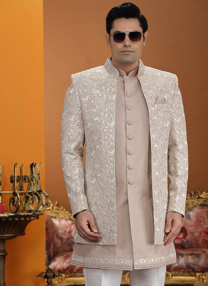 Onion Art Silk Computer Thread Work Wedding Wear Readymade Indowestern Sherwani SW763744