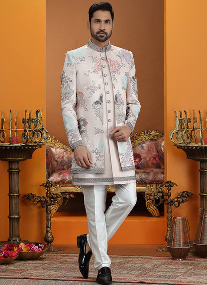 Onion Art Silk Computer Thread Work Wedding Wear Readymade Indowestern Sherwani SW435068