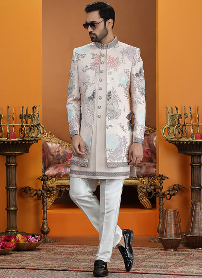 Onion Art Silk Computer Thread Work Wedding Wear Readymade Indowestern Sherwani SW435068