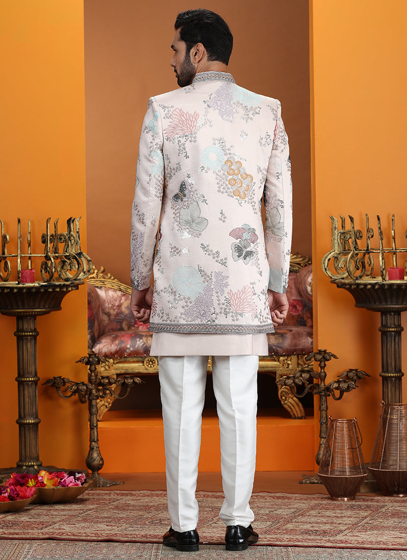 Onion Art Silk Computer Thread Work Wedding Wear Readymade Indowestern Sherwani SW435068