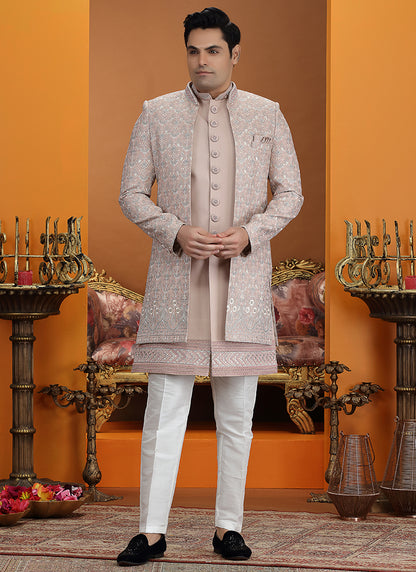 Onion Art Silk Computer Thread Work Wedding Wear Readymade Indowestern Sherwani SW916899