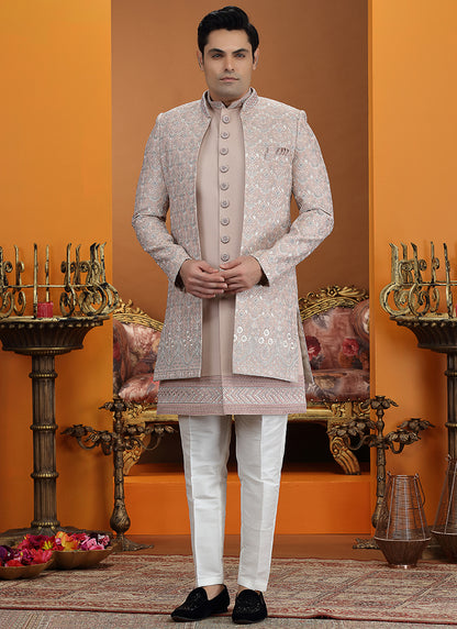 Onion Art Silk Computer Thread Work Wedding Wear Readymade Indowestern Sherwani SW916899