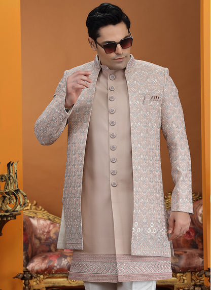 Onion Art Silk Computer Thread Work Wedding Wear Readymade Indowestern Sherwani SW916899